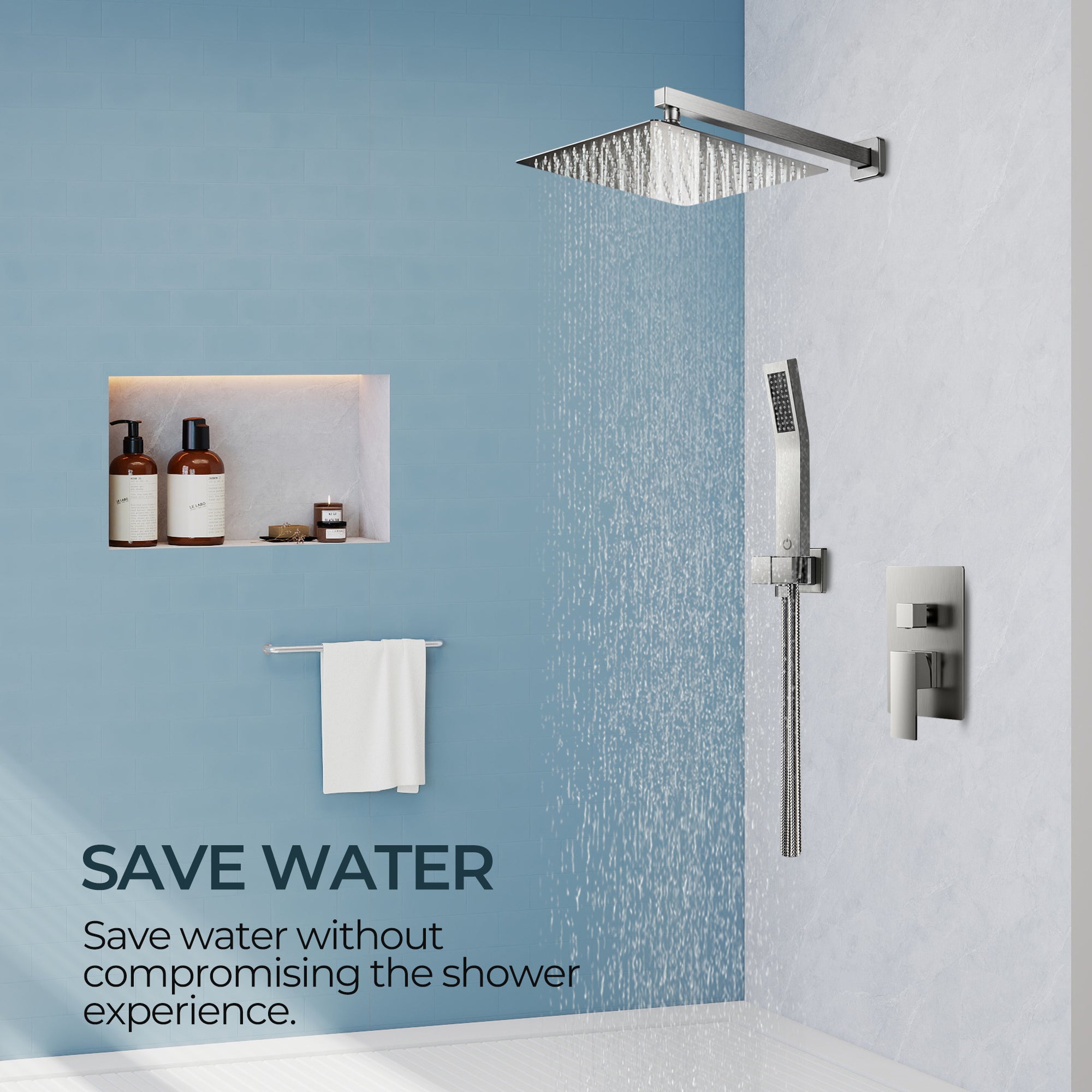 Forious Max  Stainless steel 8inch Bathroom Wall Mounted Rainfall Shower Head System with Faucet