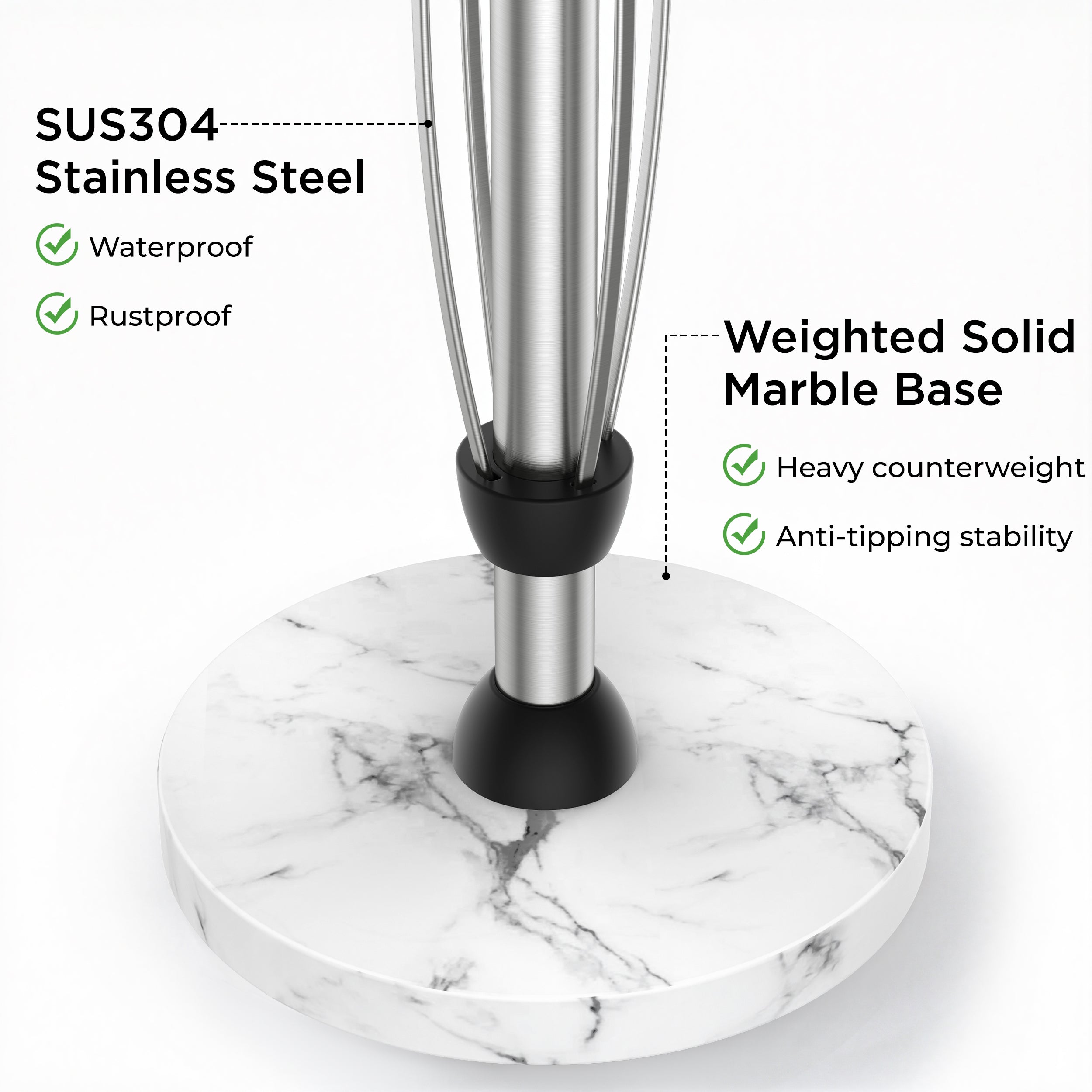 FORIOUS Paper Towel Holder Countertop, One-Handed Tear,Weighted Marble Base 304 Stainless Steel Paper Towel Stand, Ratchet Mechanism for Easy Tearing, Fits Standard & Jumbo Rolls for Kitchen, Silver