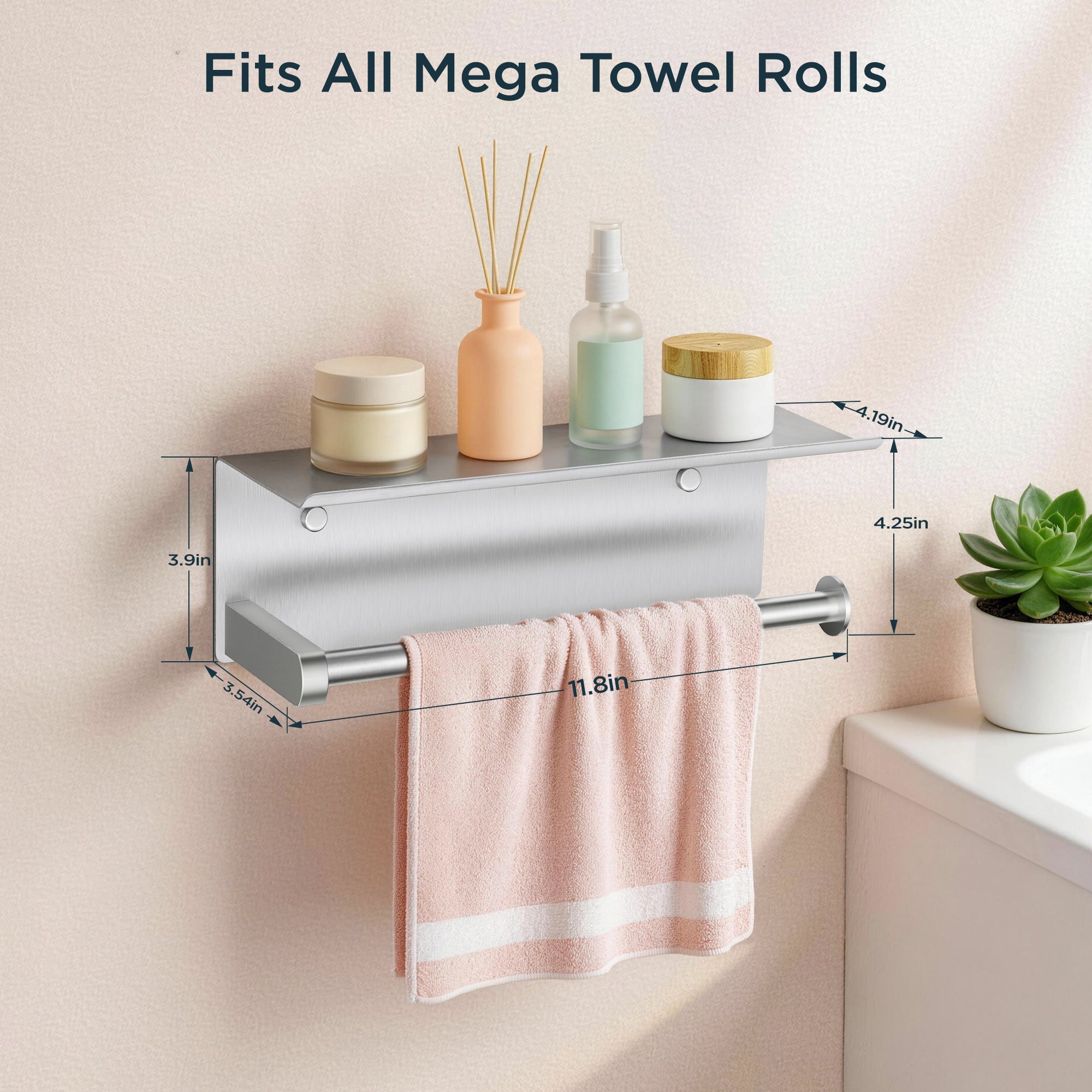FORIOUS Wall Mount Paper Towel Holder with Shelf，Stainless Steel | Heavy Duty SUS304 Stainless Steel Paper Roll Organizer with Storage Spice Shelf, Screw-in for Kitchen, Bathroom, RV & Garage