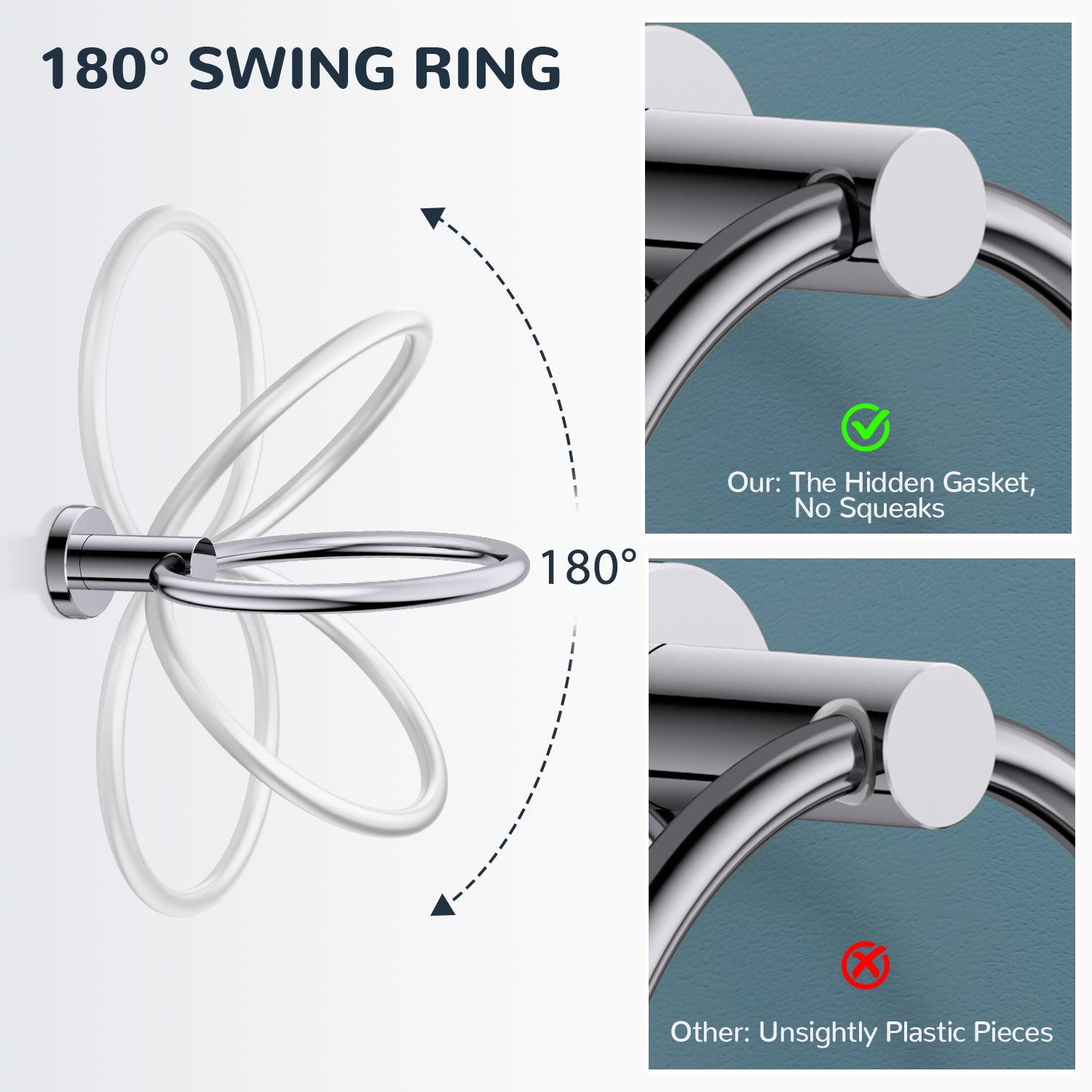 FORIOUS Toilet Paper Holder Wall Mount, Sus304 Stainless Steel Hand Towel Ring, Silver Bathroom Hardware Set with Pivoting Toilet Paper Roll Holder