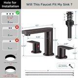 FORIOUS 8 Inch Bathroom Faucet 3 Hole, 2 Handles for Vanity ORB| 2 Handles Bathroom Sink Faucet with Pop-up Drain and 24" cUPC Lines, Fits 6-12 Inch 3 Hole Install, for RV Laundry Sink