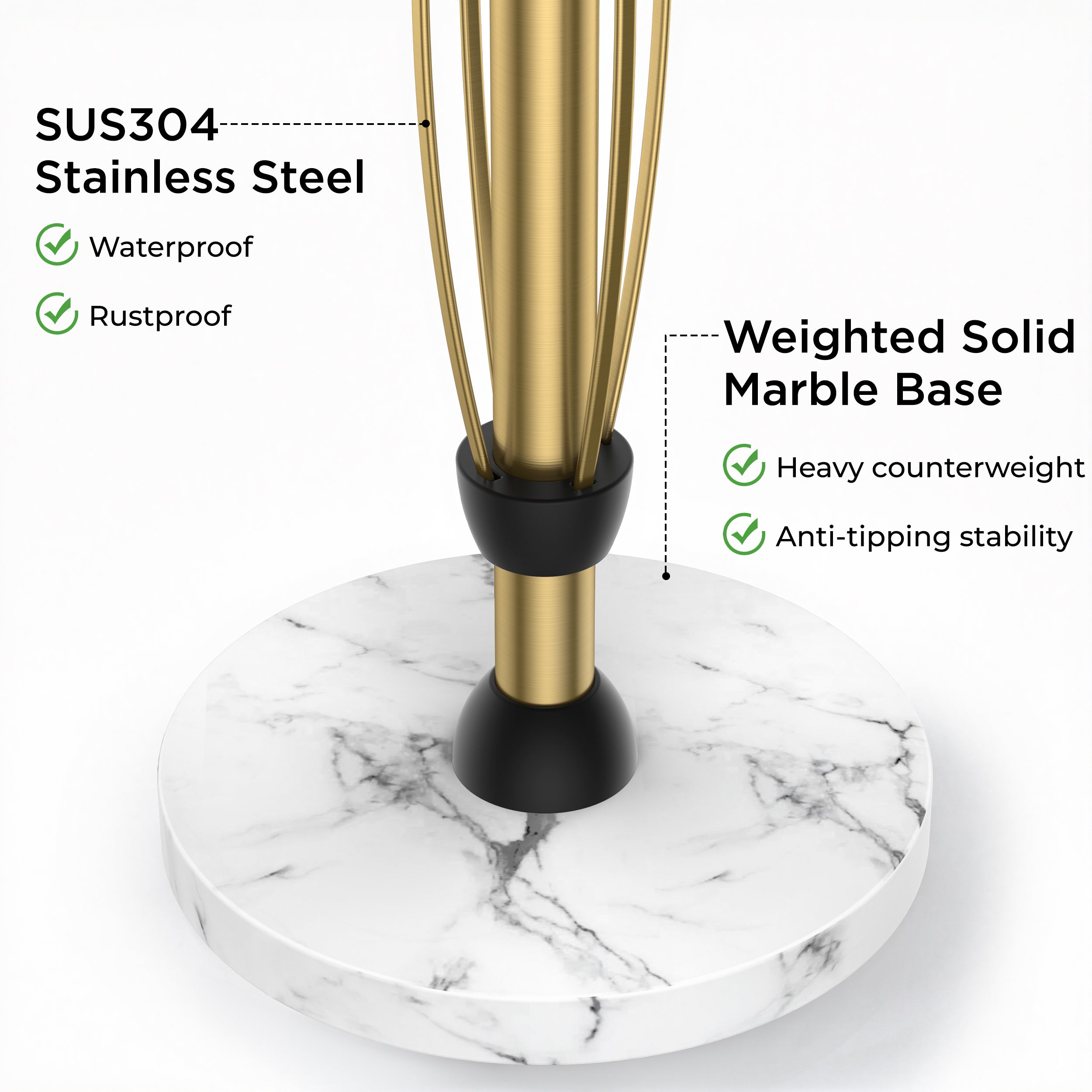 FORIOUS Paper Towel Holder Countertop, One-Handed Tear,Weighted Marble Base 304 Stainless Steel Paper Towel Stand, Ratchet Mechanism for Easy Tearing, Fits Standard & Jumbo Rolls for Kitchen, Silver