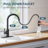 FORIOUS Black Kitchen Faucet with Pull Down Sprayer, High Arc Modern Classic Sink Faucet Stainless Steel with Deck Plate Fit for 1 or 3 Hole for Pot Filler Bar Farmhouse Laundry Rv