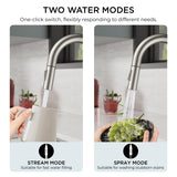 FORIOUS Bar Sink Faucet for Kitchen Sink, Modern Single Handle Kitchen Faucet with Pull Down Sprayer, Brushed Nickel Stainless Steel High Arc with Deck Plate for 1 or 3 Hole, Suitable for Bathroom RV