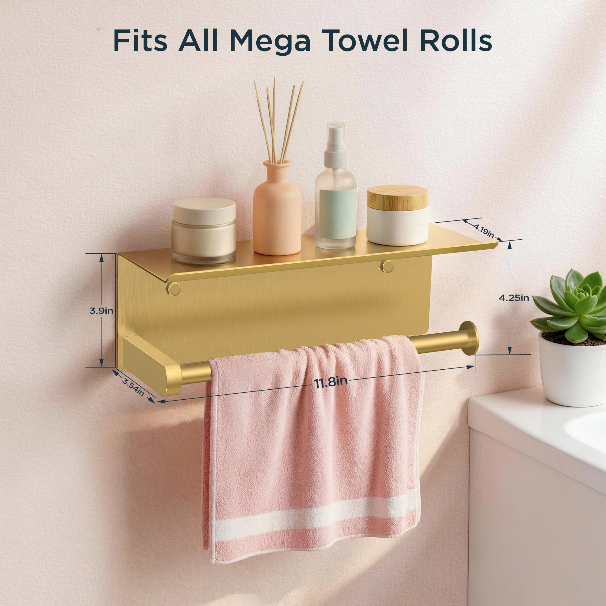 FORIOUS Wall Mount Paper Towel Holder with Shelf，Stainless Steel | Heavy Duty SUS304 Stainless Steel Paper Roll Organizer with Storage Spice Shelf, Screw-in for Kitchen, Bathroom, RV & Garage