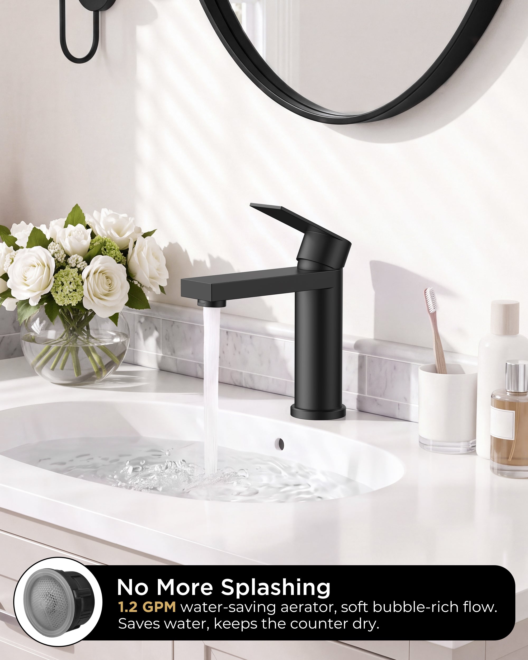 FORIOUS Bathroom Faucet 1 Hole, Single Handle Vanity Faucet Matte Black