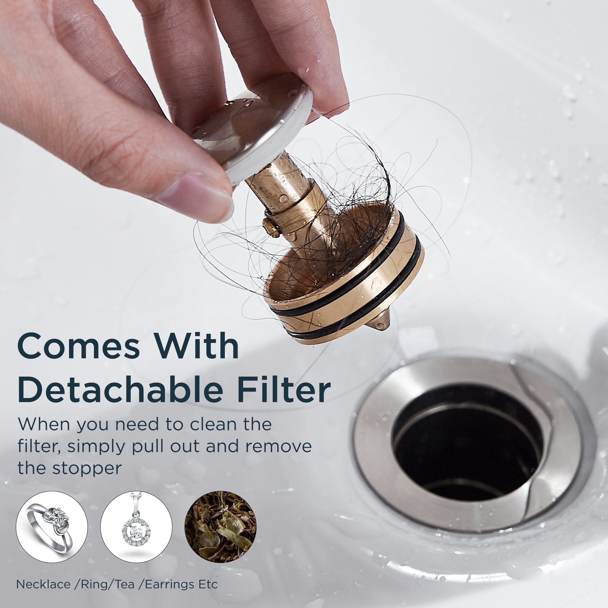 FORIOUS Bathroom Sink Drain Without Overflow, Brushed Nickel ，Black Pop Up Drain