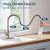 FORIOUS Kitchen Faucet with Pull Down Sprayer, Brushed Nickel High Arc Modern Classic Sink Faucet Stainless Steel with Deck Plate Fit for 1 or 3 Hole for Pot Filler Bar Farmhouse Laundry Rv