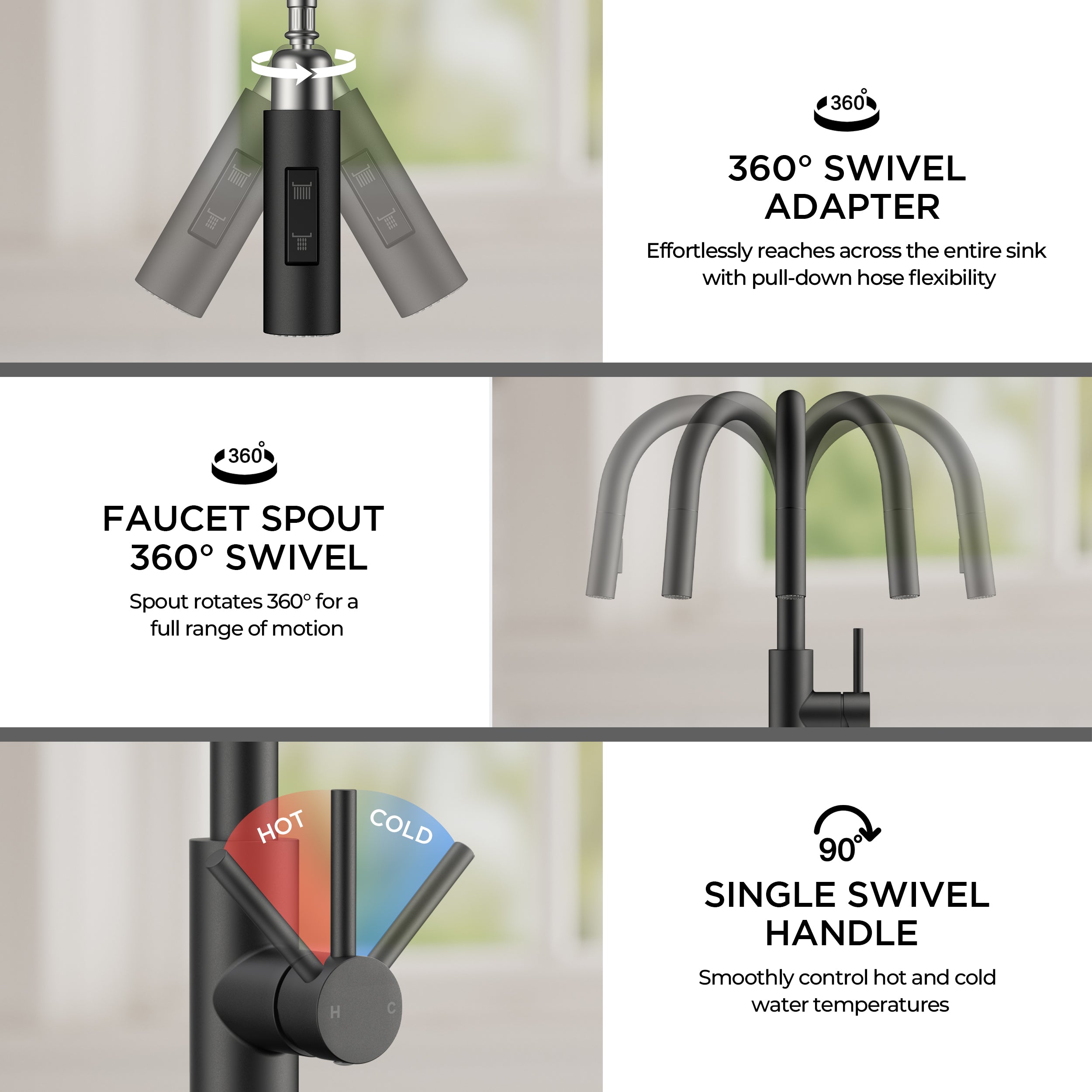 FORIOUS Kitchen Faucet with Soap Dispenser, Modern Matte Black, Single Handle High Arc Stainless Steel Kitchen Sink Faucet with Pull Down Sprayer, 1 or 3 Hole Deck Mount for RV, Laundry, Outdoor