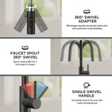 FORIOUS Kitchen Faucet with Soap Dispenser, Modern Matte Black, Single Handle High Arc Stainless Steel Kitchen Sink Faucet with Pull Down Sprayer, 1 or 3 Hole Deck Mount for RV, Laundry, Outdoor