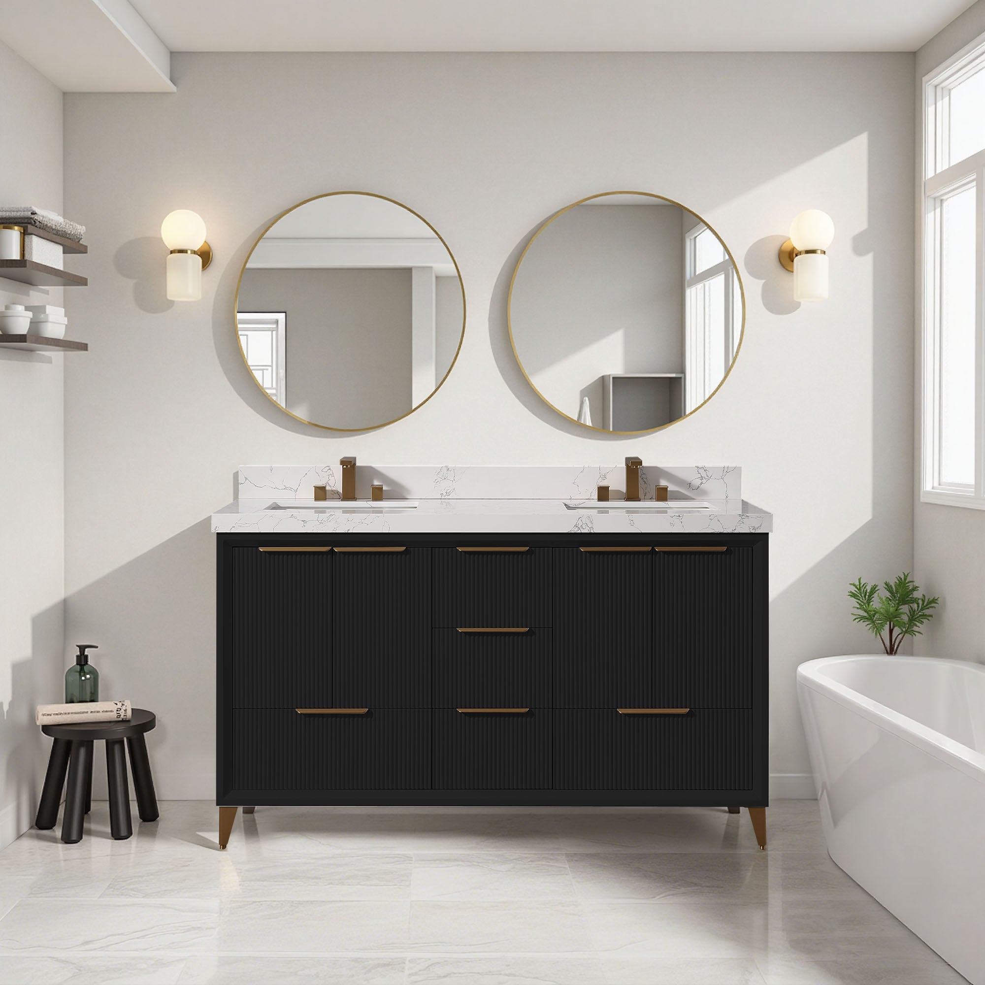 60 in Black bathroom vanity with top