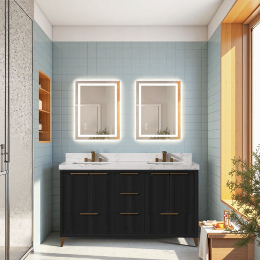 60 in Black bathroom vanity with top