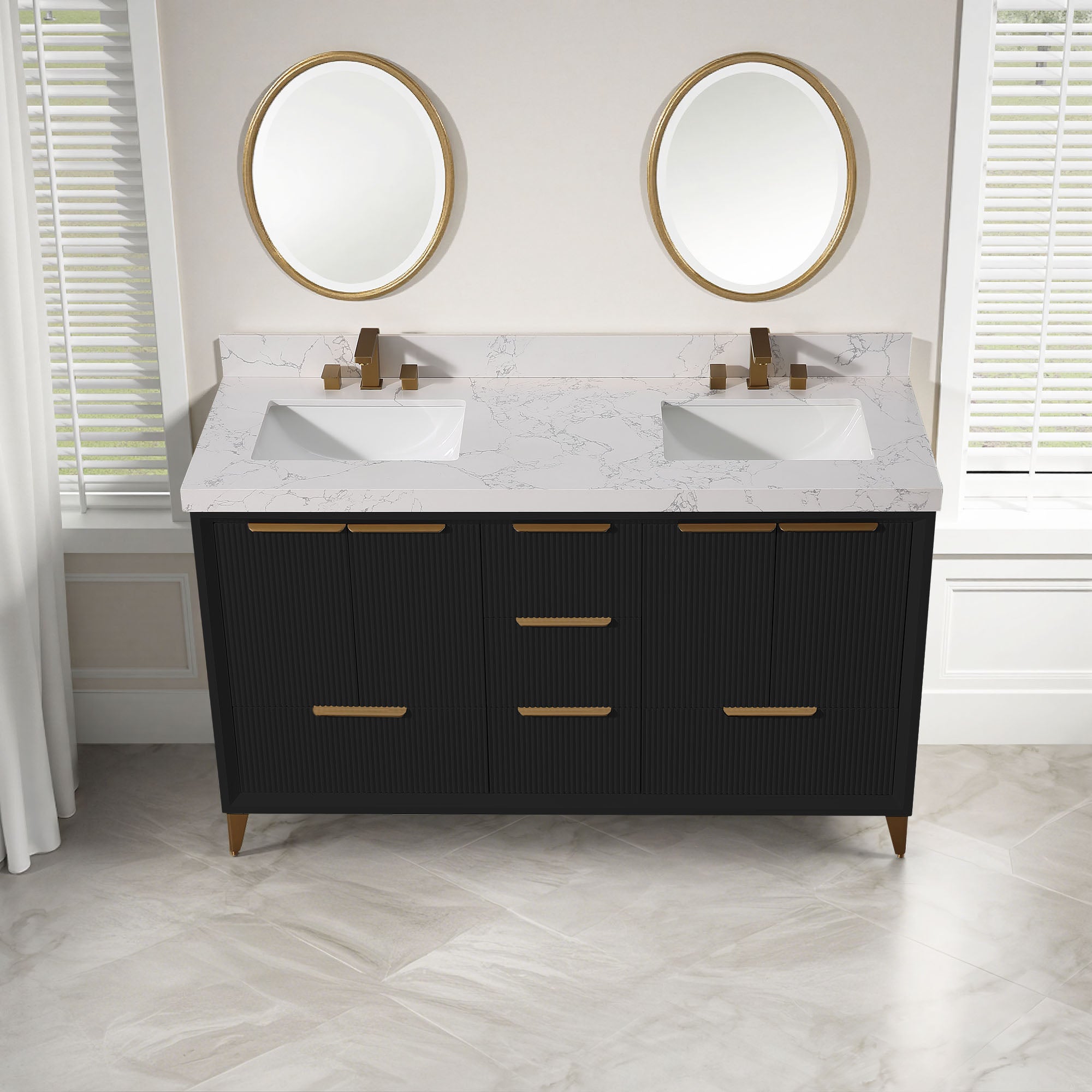 60 in Black bathroom vanity with top