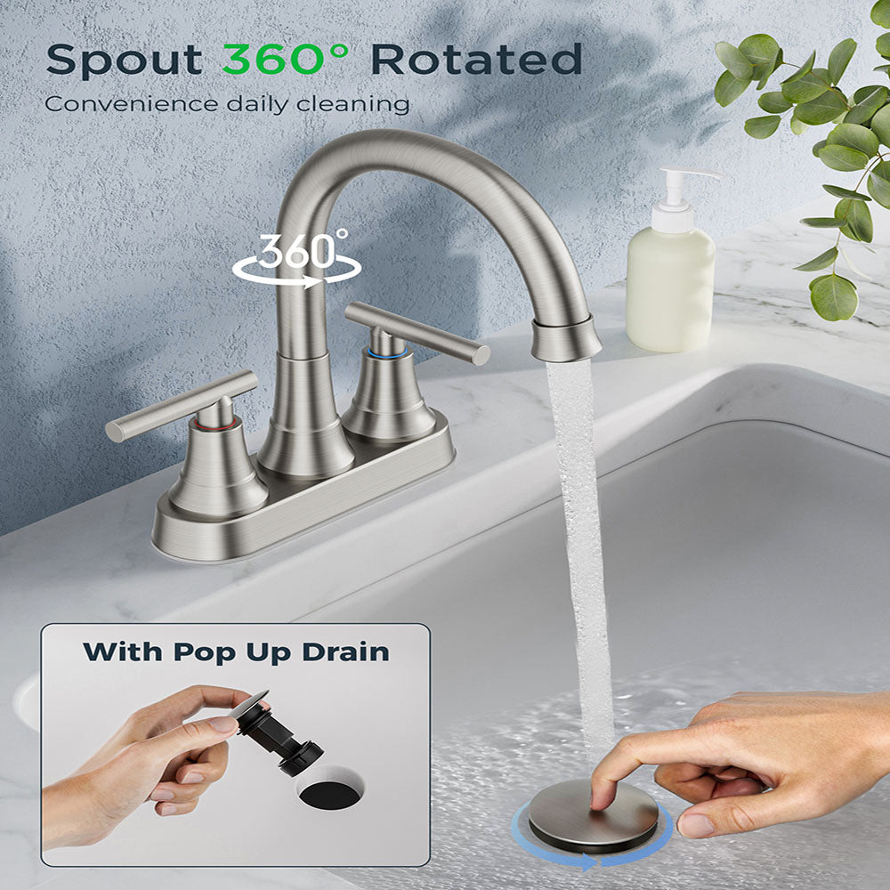thumbnail image 2 of FORIOUS Single Handle Bathroom Sink Faucet - Black & Brushed Nickel, 1 Or 3 Hole, High Arc Spout With Metal Pop-Up Drain 2 of 13