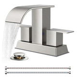 FORIOUS 4 Inch Centerset Oil Rubbed Bronze Bathroom Faucet, 2 or 3 Hole Waterfall Square Bathroom Sink Faucet with Metal Pop-up Drain and Supply Lines, Two Handles for Vanity, Lavatory Room, Pedestal