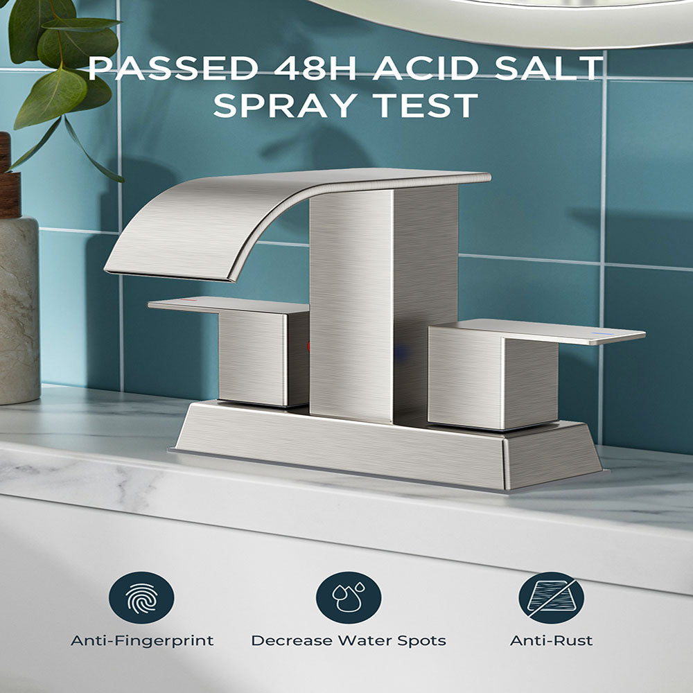 FORIOUS 4 Inch Centerset Oil Rubbed Bronze Bathroom Faucet, 2 or 3 Hole Waterfall Square Bathroom Sink Faucet with Metal Pop-up Drain and Supply Lines, Two Handles for Vanity, Lavatory Room, Pedestal