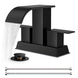 FORIOUS 4 Inch Centerset Oil Rubbed Bronze Bathroom Faucet, 2 or 3 Hole Waterfall Square Bathroom Sink Faucet with Metal Pop-up Drain and Supply Lines, Two Handles for Vanity, Lavatory Room, Pedestal
