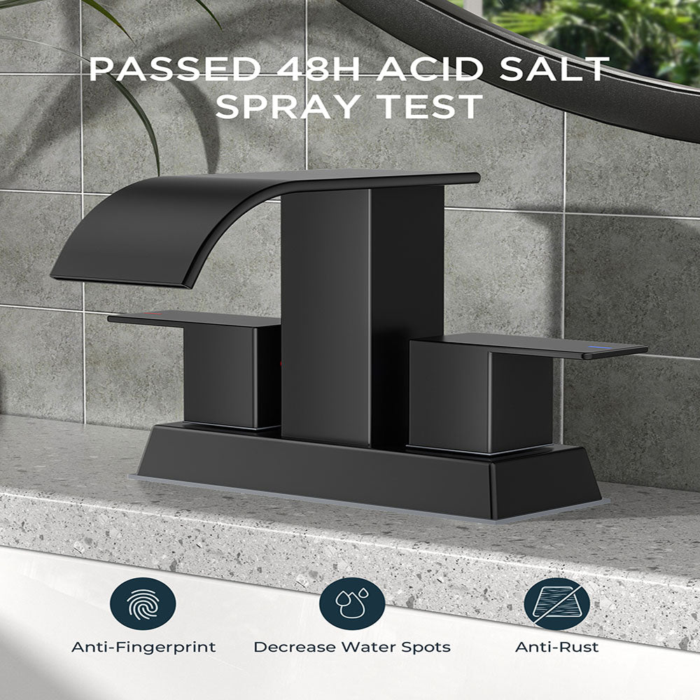 FORIOUS 4 Inch Centerset Oil Rubbed Bronze Bathroom Faucet, 2 or 3 Hole Waterfall Square Bathroom Sink Faucet with Metal Pop-up Drain and Supply Lines, Two Handles for Vanity, Lavatory Room, Pedestal