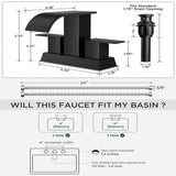 FORIOUS 4 Inch Centerset Oil Rubbed Bronze Bathroom Faucet, 2 or 3 Hole Waterfall Square Bathroom Sink Faucet with Metal Pop-up Drain and Supply Lines, Two Handles for Vanity, Lavatory Room, Pedestal