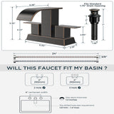 FORIOUS 4 Inch Centerset Oil Rubbed Bronze Bathroom Faucet, 2 or 3 Hole Waterfall Square Bathroom Sink Faucet with Metal Pop-up Drain and Supply Lines, Two Handles for Vanity, Lavatory Room, Pedestal