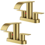 FORIOUS  Waterfall Bathroom Faucets for Sink 2 Hole or 3 Hole, 4 Inch Centerset Bathroom Sink Faucet with Metal Pop up Drain and cUPC Hose for Basin,Vanity, Rv, Two Handles, 15-Min Install