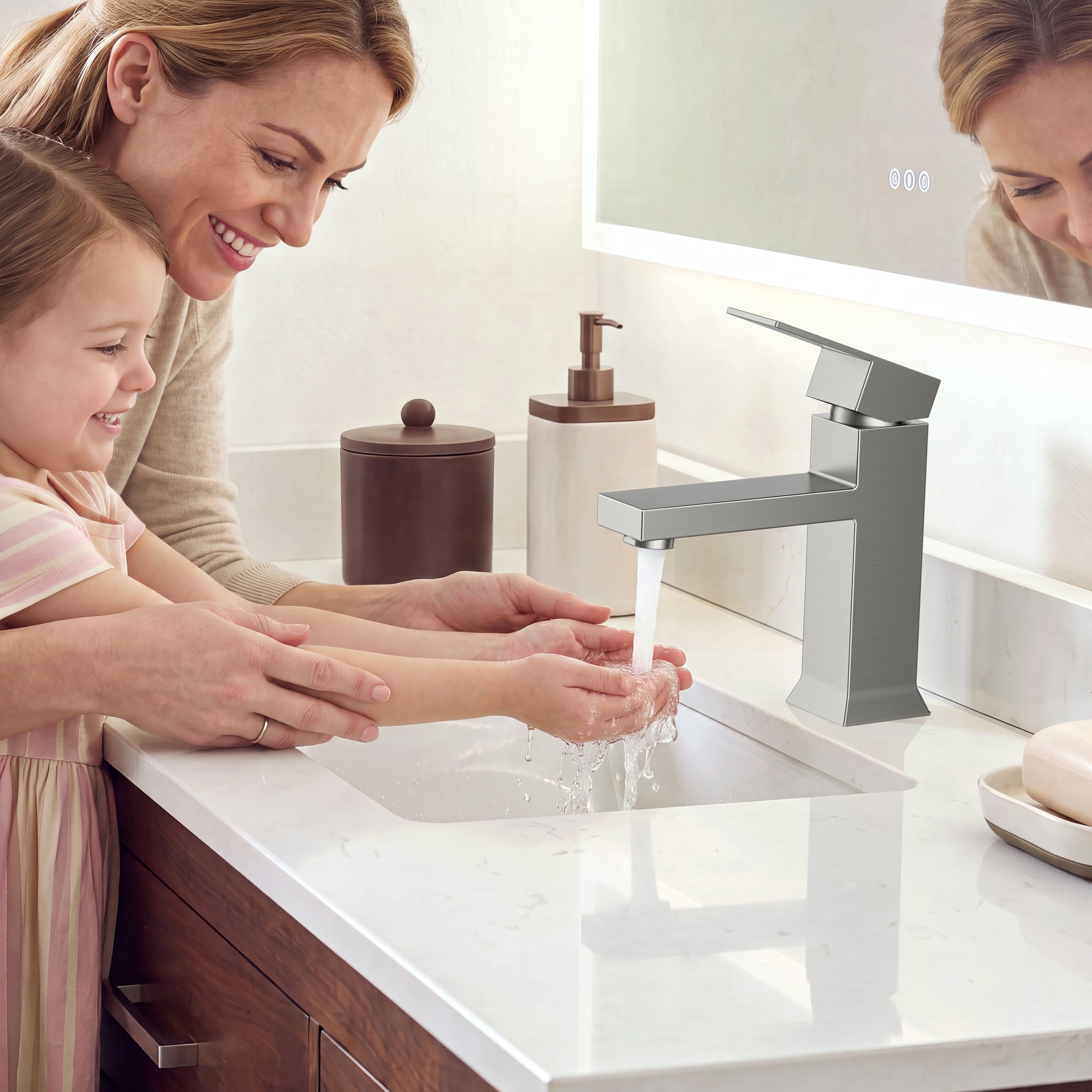 FORIOUS Bathroom Faucet 1 Hole Single Handle Vanity Faucet Brushed Nickel | 304 stainless steel, NSF/ANSI/CAN 61+372 and cUPC, lead-free, leakproof, water saving, for rv, lavatory, modern farmhouse