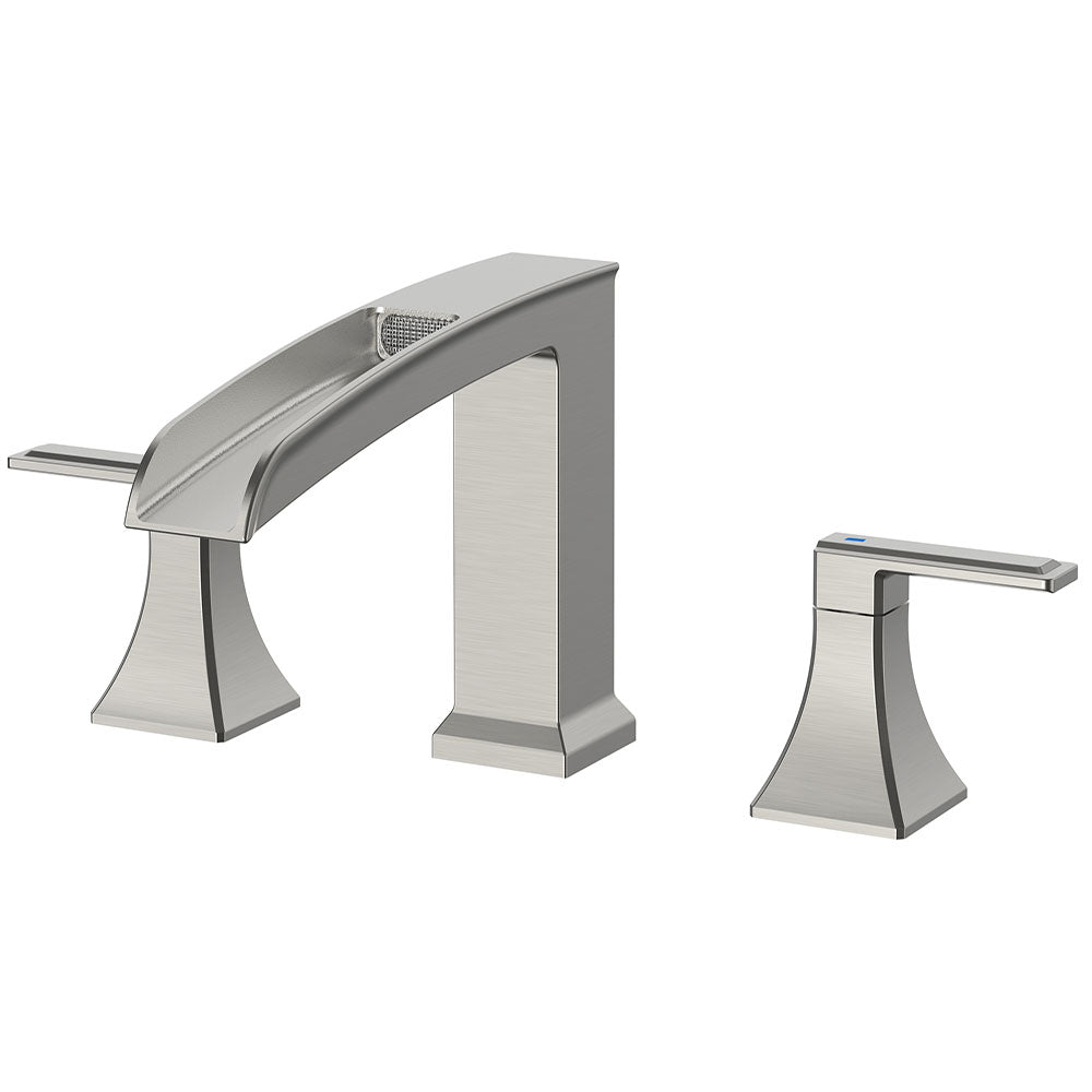 FORIOUS Waterfall Bathtub Faucet Set 3 Hole Brushed Gold, 2 Handle Deck Mount Roman Tub Faucet Widespread with Pre-Installed Water Hose for Garden Bathroom Bath Sink