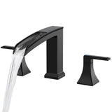 FORIOUS Waterfall Bathtub Faucet Set 3 Hole Brushed Gold, 2 Handle Deck Mount Roman Tub Faucet Widespread with Pre-Installed Water Hose for Garden Bathroom Bath Sink