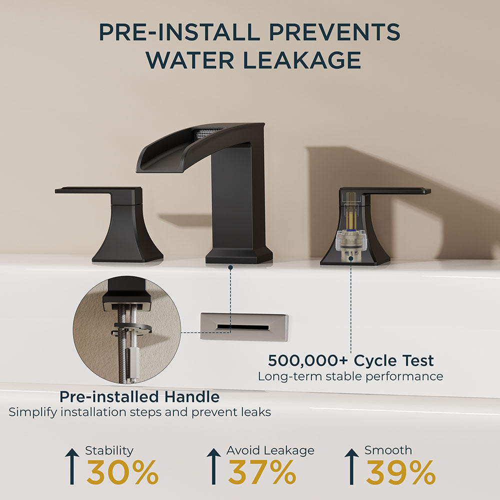 FORIOUS Waterfall Bathtub Faucet Set 3 Hole Brushed Gold, 2 Handle Deck Mount Roman Tub Faucet Widespread with Pre-Installed Water Hose for Garden Bathroom Bath Sink