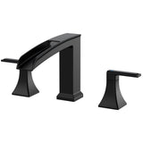 FORIOUS Waterfall Bathtub Faucet Set 3 Hole Brushed Gold, 2 Handle Deck Mount Roman Tub Faucet Widespread with Pre-Installed Water Hose for Garden Bathroom Bath Sink
