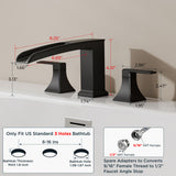 FORIOUS Waterfall Bathtub Faucet Set 3 Hole Brushed Gold, 2 Handle Deck Mount Roman Tub Faucet Widespread with Pre-Installed Water Hose for Garden Bathroom Bath Sink