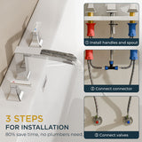 FORIOUS Waterfall Bathtub Faucet Set 3 Hole Brushed Gold, 2 Handle Deck Mount Roman Tub Faucet Widespread with Pre-Installed Water Hose for Garden Bathroom Bath Sink