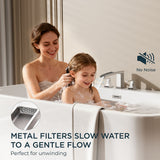 FORIOUS Waterfall Bathtub Faucet Set 3 Hole Brushed Gold, 2 Handle Deck Mount Roman Tub Faucet Widespread with Pre-Installed Water Hose for Garden Bathroom Bath Sink