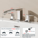 FORIOUS Waterfall Bathtub Faucet Set 3 Hole Brushed Gold, 2 Handle Deck Mount Roman Tub Faucet Widespread with Pre-Installed Water Hose for Garden Bathroom Bath Sink