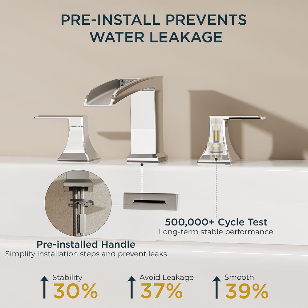 FORIOUS Waterfall Bathtub Faucet Set 3 Hole Brushed Gold, 2 Handle Deck Mount Roman Tub Faucet Widespread with Pre-Installed Water Hose for Garden Bathroom Bath Sink