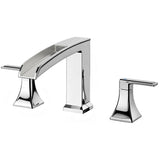 FORIOUS Waterfall Bathtub Faucet Set 3 Hole Brushed Gold, 2 Handle Deck Mount Roman Tub Faucet Widespread with Pre-Installed Water Hose for Garden Bathroom Bath Sink