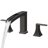 FORIOUS Waterfall Bathtub Faucet Set 3 Hole Brushed Gold, 2 Handle Deck Mount Roman Tub Faucet Widespread with Pre-Installed Water Hose for Garden Bathroom Bath Sink