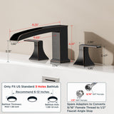 FORIOUS Waterfall Bathtub Faucet Set 3 Hole Brushed Gold, 2 Handle Deck Mount Roman Tub Faucet Widespread with Pre-Installed Water Hose for Garden Bathroom Bath Sink
