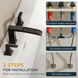 FORIOUS Waterfall Bathtub Faucet Set 3 Hole Brushed Gold, 2 Handle Deck Mount Roman Tub Faucet Widespread with Pre-Installed Water Hose for Garden Bathroom Bath Sink