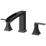 FORIOUS Waterfall Bathtub Faucet Set 3 Hole Brushed Gold, 2 Handle Deck Mount Roman Tub Faucet Widespread with Pre-Installed Water Hose for Garden Bathroom Bath Sink