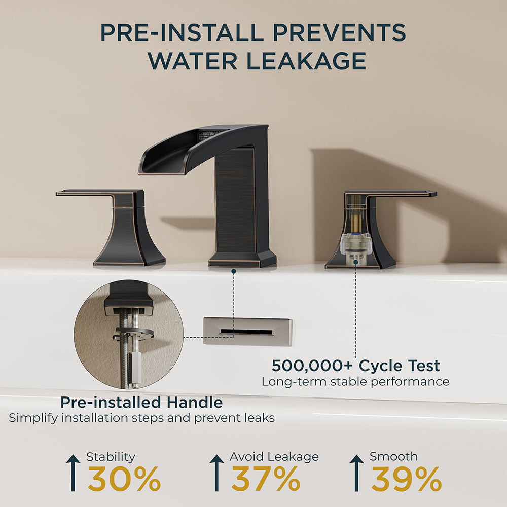 FORIOUS Waterfall Bathtub Faucet Set 3 Hole Brushed Gold, 2 Handle Deck Mount Roman Tub Faucet Widespread with Pre-Installed Water Hose for Garden Bathroom Bath Sink