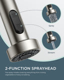 FORIOUS Kitchen Faucet with Soap Dispenser, Brushed Nickel Stainless Steel Spring Sink Faucet with Pull Down Sprayer Transitional Single Handle for Pot Filler, Farmhouse Camper Bar Laundry Room