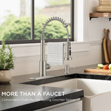 FORIOUS Kitchen Faucet with Soap Dispenser, Brushed Nickel Stainless Steel Sink Faucet with Sprayer Single Handle, Commercial Modern Spring Faucet for Kitchen Sink, Bar & Prep Sink, Laundry RV Camper