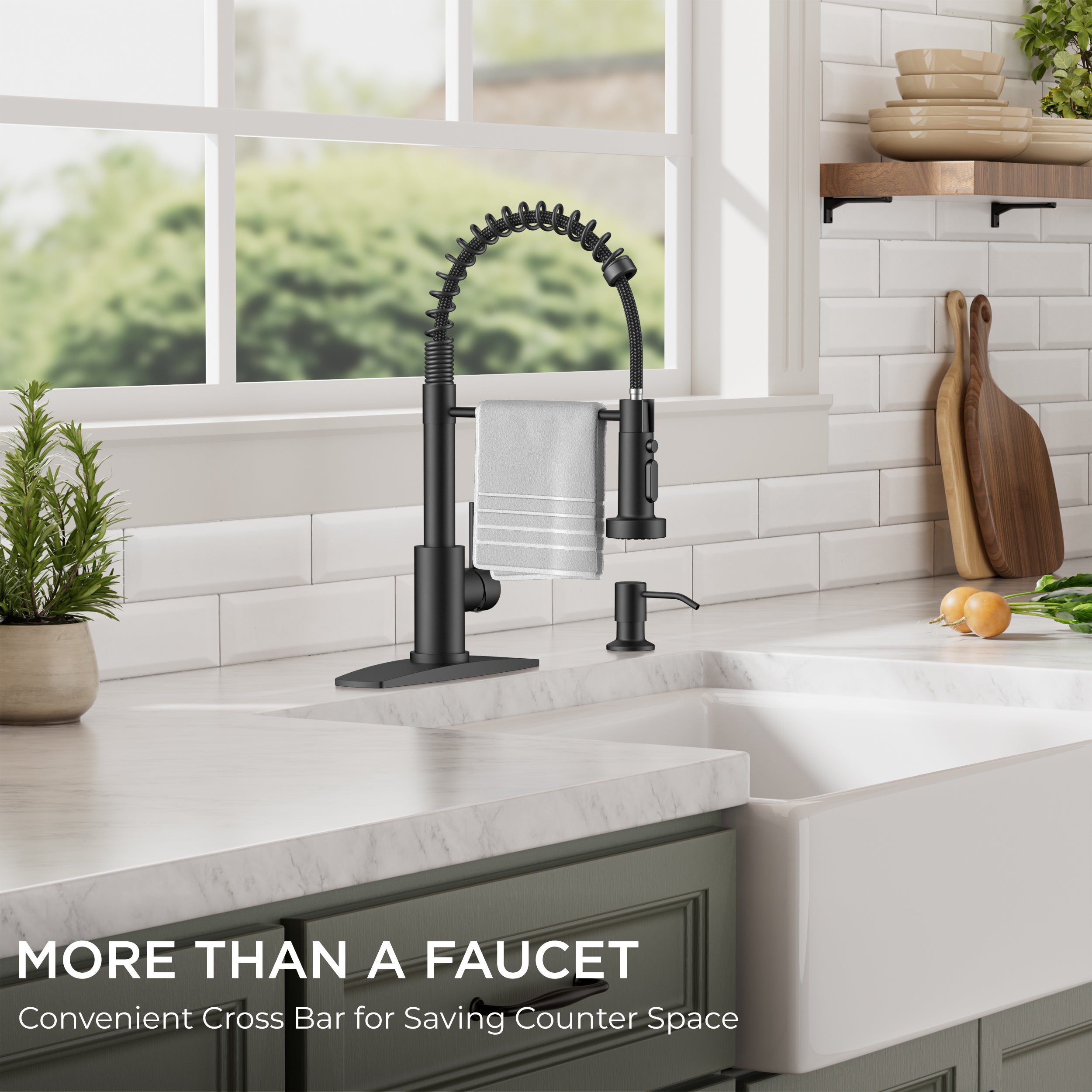 FORIOUS Black Kitchen Faucets with Sprayer, Stainless Steel Sink Faucet Single Handle with Deck Plate, Commercial Classic Spring Faucet for Kitchen Sink, Bar & Prep Sinks, Laundry RV Camper