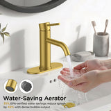 FORIOUS Bathroom Faucet 1 Hole, Brushed Gold Single Handle Sink Faucets 2 Pack | for 1 or 3 Hole 4 Inch Centerset Sink, with Pop-up Drain, NSF61 Certified, for Vanity Rv Commercial Lavatory Restroom Basin