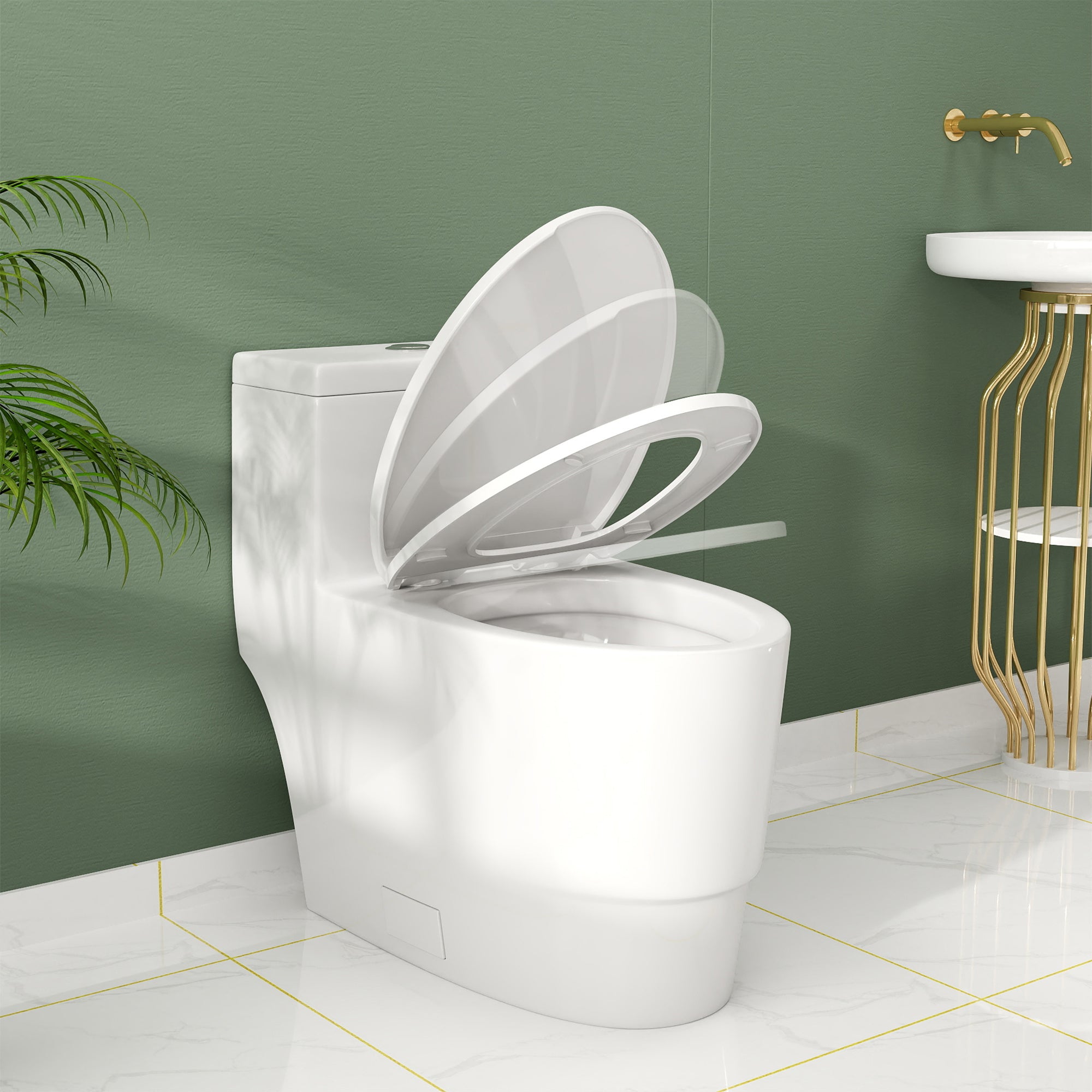 Forious Max 12" Rough-In  White Modern One Piece Toilet Dual Flush Toilet with Soft Closing Seat