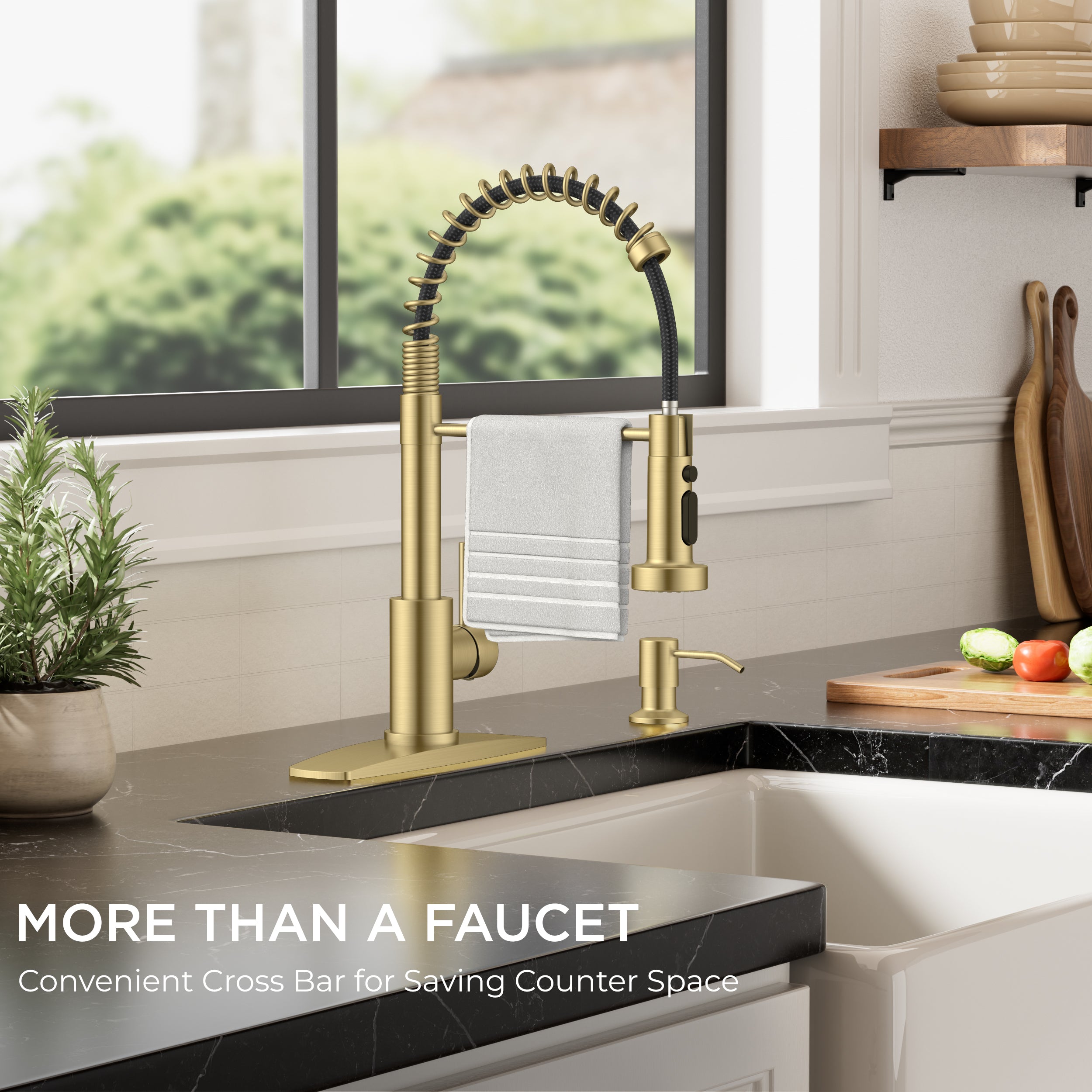 FORIOUS Kitchen Faucets with Sprayer, Gold Stainless Steel Sink Faucet Single Handle with Deck Plate, Commercial Classic Spring Faucet for Kitchen Sink, Bar & Prep Sinks, Laundry RV Camper