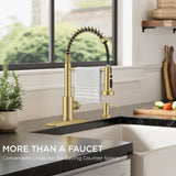 FORIOUS Kitchen Faucets with Sprayer, Gold Stainless Steel Sink Faucet Single Handle with Deck Plate, Commercial Classic Spring Faucet for Kitchen Sink, Bar & Prep Sinks, Laundry RV Camper
