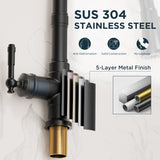FORIOUS Antique Black Kitchen Faucets with Pull Down Sprayer, 3 in 1 Stainless Steel High Arc Single Handle Sink Faucet for Farmhouse Camper Rv Bar, Fit for 1 or 3 Hole