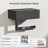 FORIOUS Toilet Paper Holder with Shelf, Wall-Mounted Modern Wipes Dispenser | Matte Black | Toilet Paper Holder with Storage for Bathroom | Fits Wipes, Sanitary Napkins, Tampons | 8.0"x5.3" Large Shelf